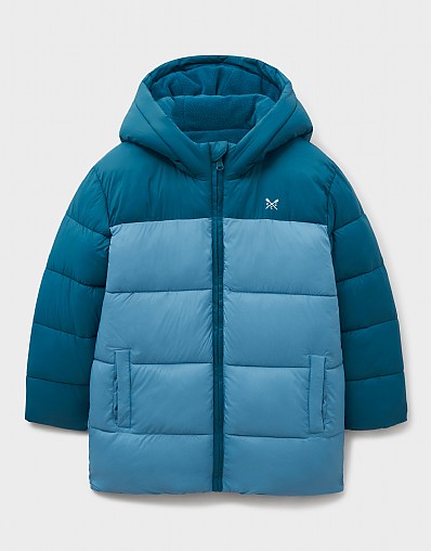 Cosy Mid Weight Blocked Chevron Puffa in Teal