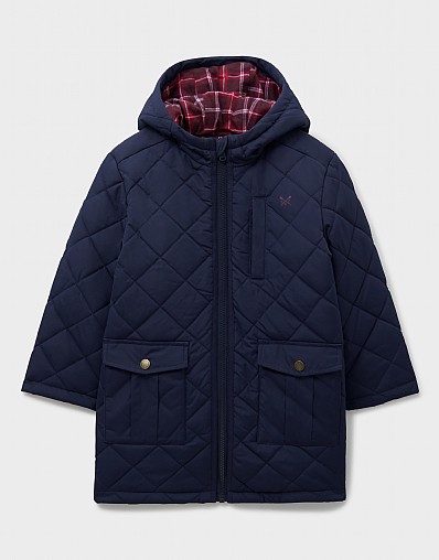 Hooded Quilt Coat in Navy
