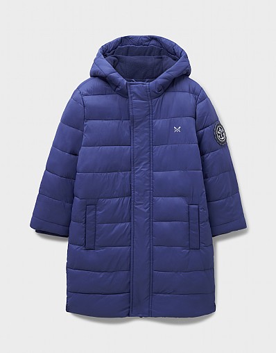 Longline Puffer Coat in Airforce Blue