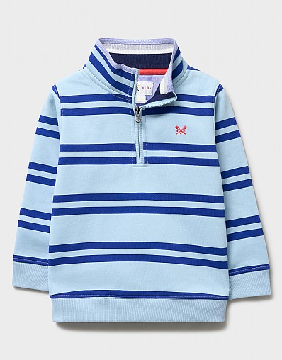 Half-Zip Cotton-Mix Sweatshirt in Blue Stripes