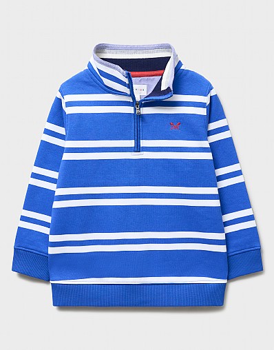 Half-Zip Cotton-Mix Sweatshirt in Blue & White Stripes