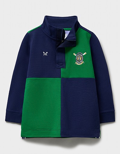 Cotton Harlequin Quarter-Zip Padstow in Dark Blue & Green