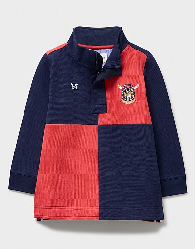 Cotton Harlequin Quarter-Zip Padstow in Navy & Red