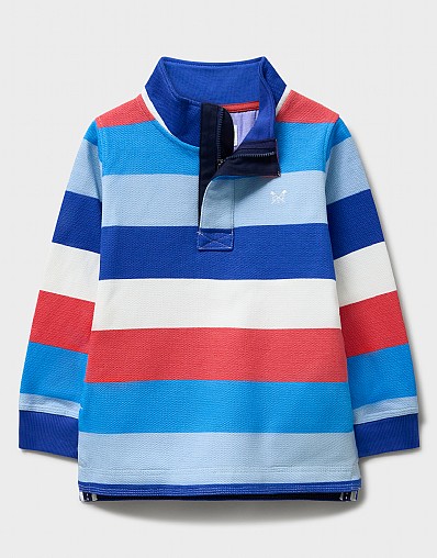 Cotton Piqué Padstow in Blue, Red & White Stripes