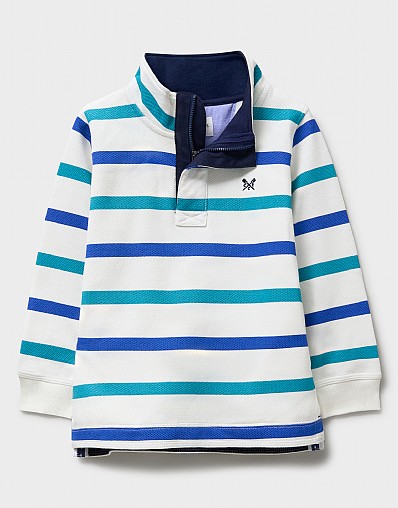 Cotton Piqué Padstow in White, Green & Blue Stripes