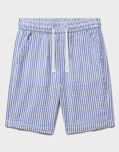 Striped Seersucker Shorts in Blue and White