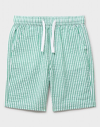 Striped Seersucker Shorts in Green and White