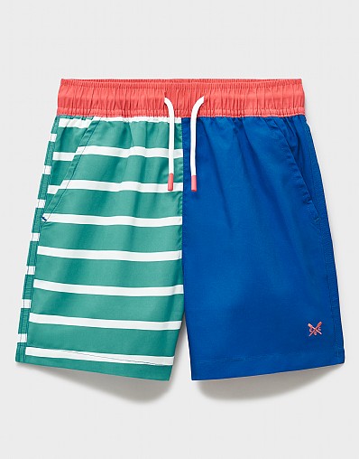 Swimshorts in Green White Stripes and Cobalt Colour Block