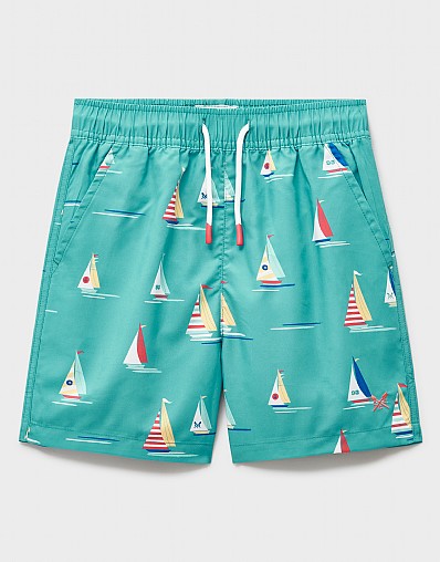 Swim Shorts in Turquoise Boat Print