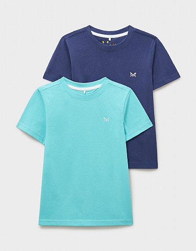 2 Pack Classic Cotton Tees in Aqua & Indigo Blue