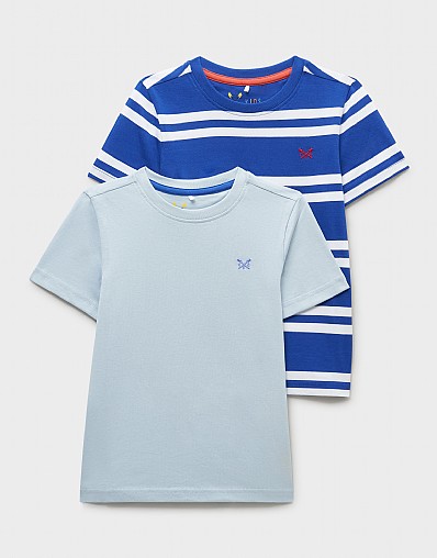 2 Pack Stripe & Plain Classic Tees in Blue & White