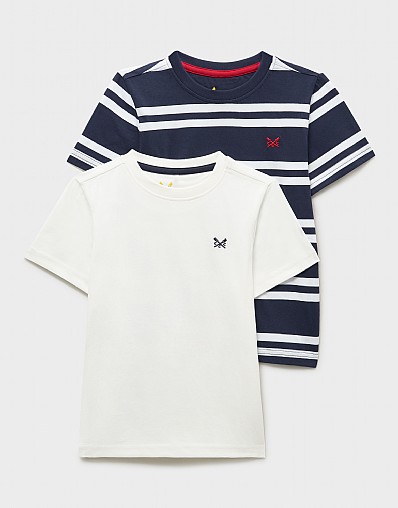 2 Pack Stripe & Plain Classic Tees in Navy & White