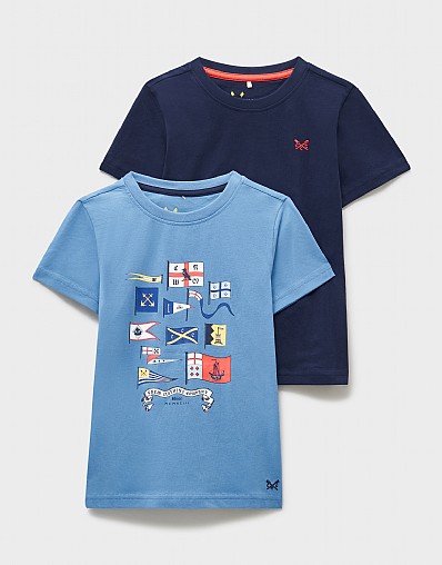 2 Pack Plain and Printed Classic T-Shirts in Blue and Navy