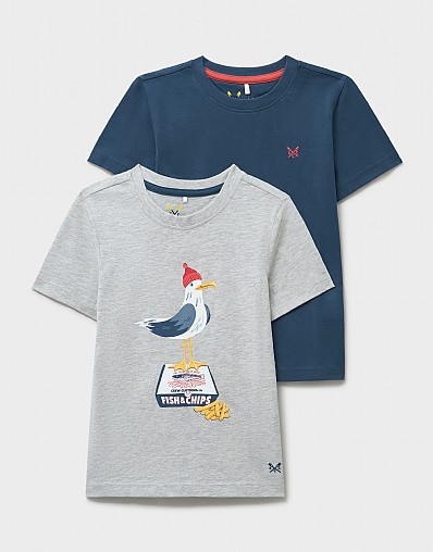 2 Pack Plain and Printed Classic T-Shirts in Grey and Teal