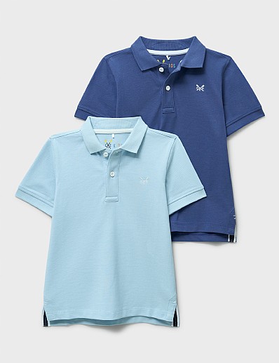 2 Pack Classic Cotton Pique Polo Shirts in Blue