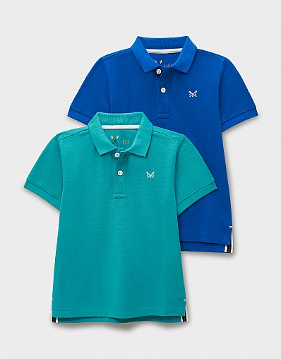 2 Pack Classic Cotton Pique Polo Shirts in Blue & Teal