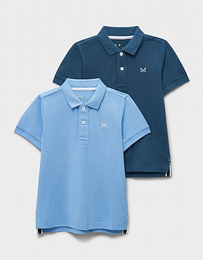 2 Pack Classic Cotton Pique Polo Shirts in Light Blue & Indigo