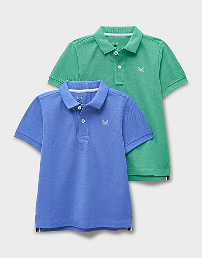 2 Pack Classic Cotton Pique Polo Shirts in Green & Blue