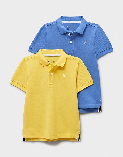 2 Pack Classic Cotton Pique Polo Shirts in Blue & Yellow