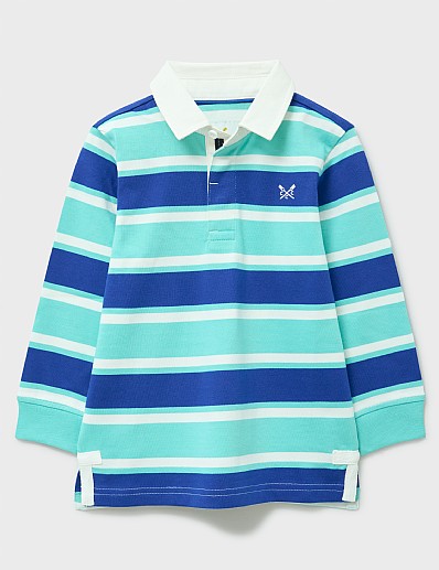 Yarn Dyed Striped Long Sleeve Rugby Shirt in Blue, White & Turquoise