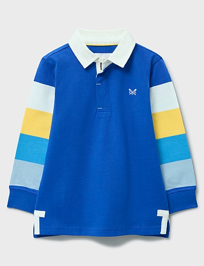 Yarn Dyed Striped Rugby Shirt in Cobalt Blue, Yellow and Light Blue