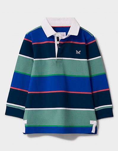 Yarn Dyed Striped Long Sleeve Rugby Shirt in Green Multi