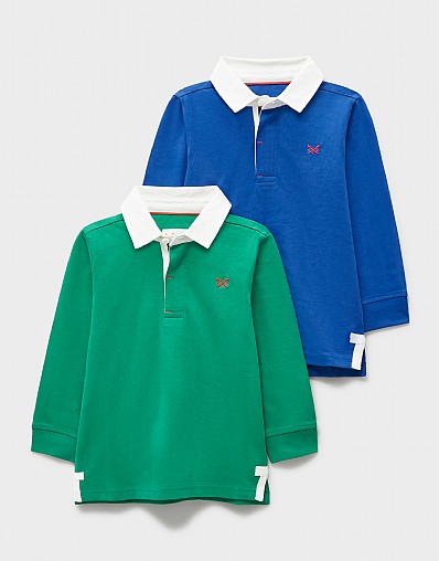 2 Pack Long Sleeve Rugby Shirts in Green and Blue