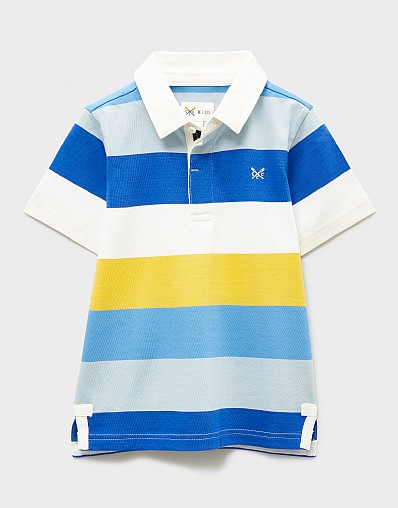 Short-Sleeve Rugby Shirt in Blue, White & Yellow Stripes