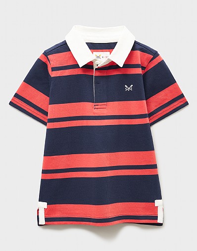 Short-Sleeve Rugby Shirt in Red and Multi Stripes