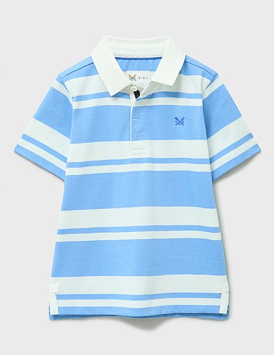 Short-Sleeve Rugby Shirt in Blue & White Stripes