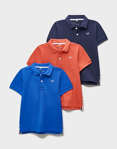 3-Pack Classic Cotton-Piqué Polo Shirts in Coral & Blue