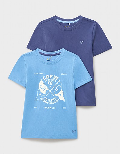 2-Pack Print & Plain Classic Tees in Blue & Indigo