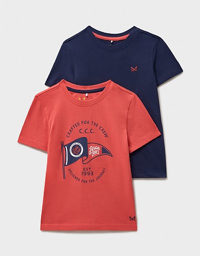 2-Pack Print & Plain Classic Tees in Navy Blue & Red