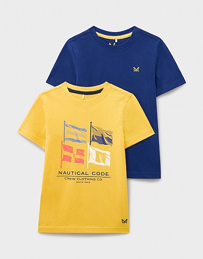 2-Pack Print & Plain Classic Tees in Yellow & Blue