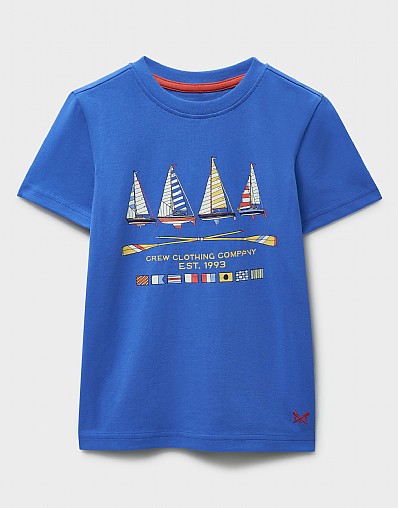 Crew Classic Boat and Flag Graphic Tee in Cobalt