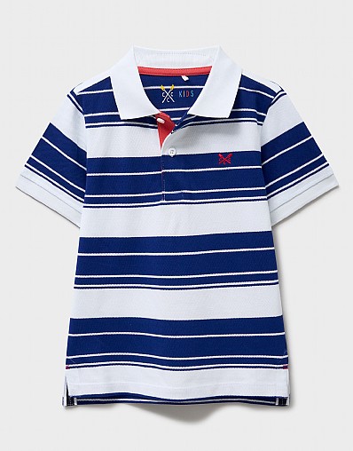 Stripe Oxford Classic Pique Polo in White and Blue