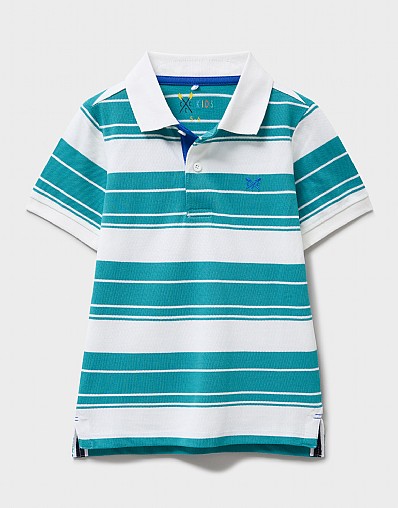Stripe Oxford Classic Pique Polo in White and Green