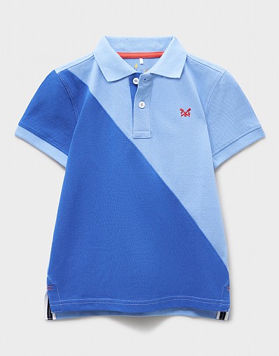 Cotton Pique Slash-Panel Polo in Blue