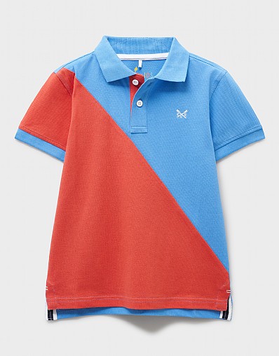 Cotton Pique Slash-Panel Polo in Red & Blue