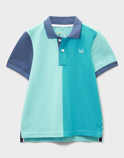 Panelled Cotton Piqué Polo in Turquoise & Green