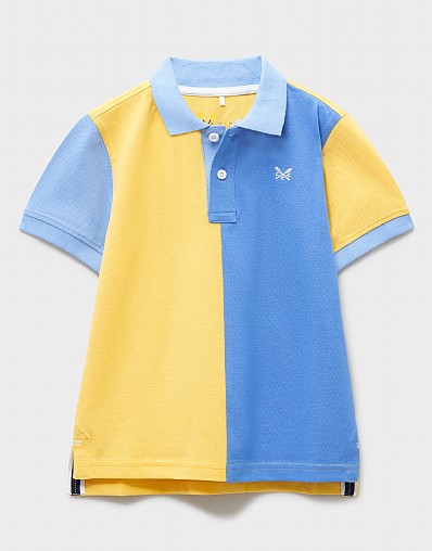 Panelled Cotton Piqué Polo in Yellow & Blue
