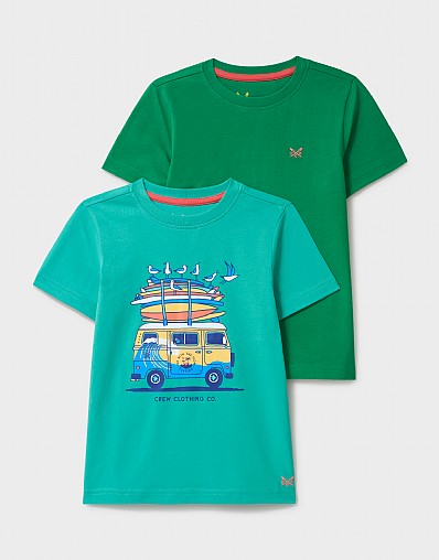 2 Pack Cotton T-Shirts in Green and Aquamarine