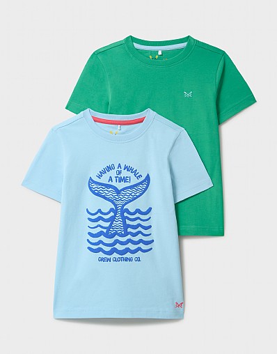 2 Pack Cotton T-Shirts in Light Blue and Green