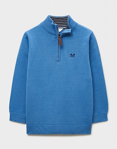 Classic Cotton Half-Zip Jumper in Mid-Blue