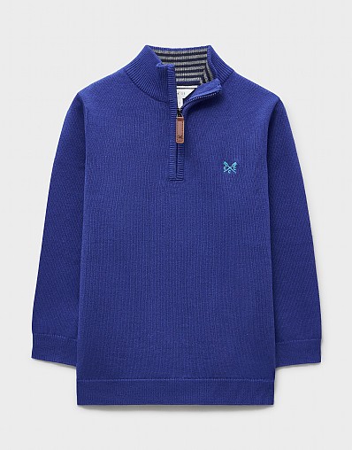 Classic Cotton Half-Zip Jumper in Mid Blue