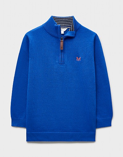 Classic Cotton Half-Zip Jumper in Cobalt Blue