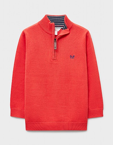 Classic Cotton Half-Zip Jumper in Coral