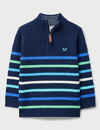 Stripe Half Zip Knit in Navy and Blue