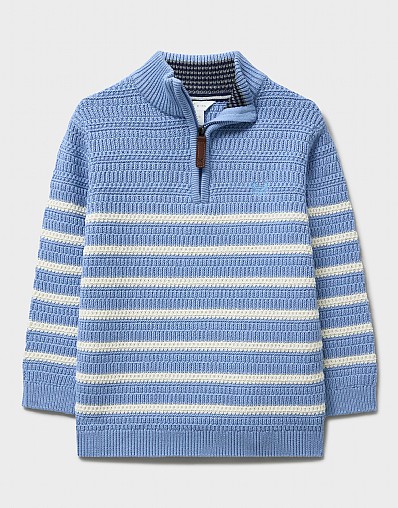 Stripe Half Zip Knit in Blue and White