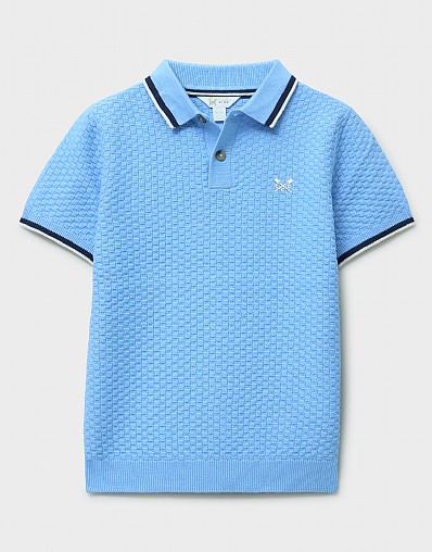 Short Sleeve Knitted Polo in Blue